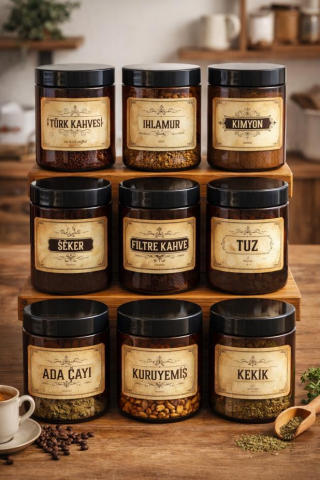 Plastik Kavanoz Seti ve Gıda Temalı Etiketler