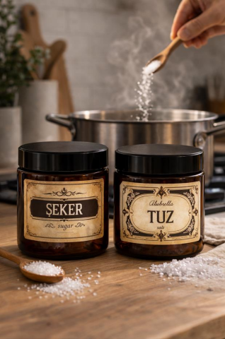 Plastik Kavanoz Seti ve Gıda Temalı Etiketler