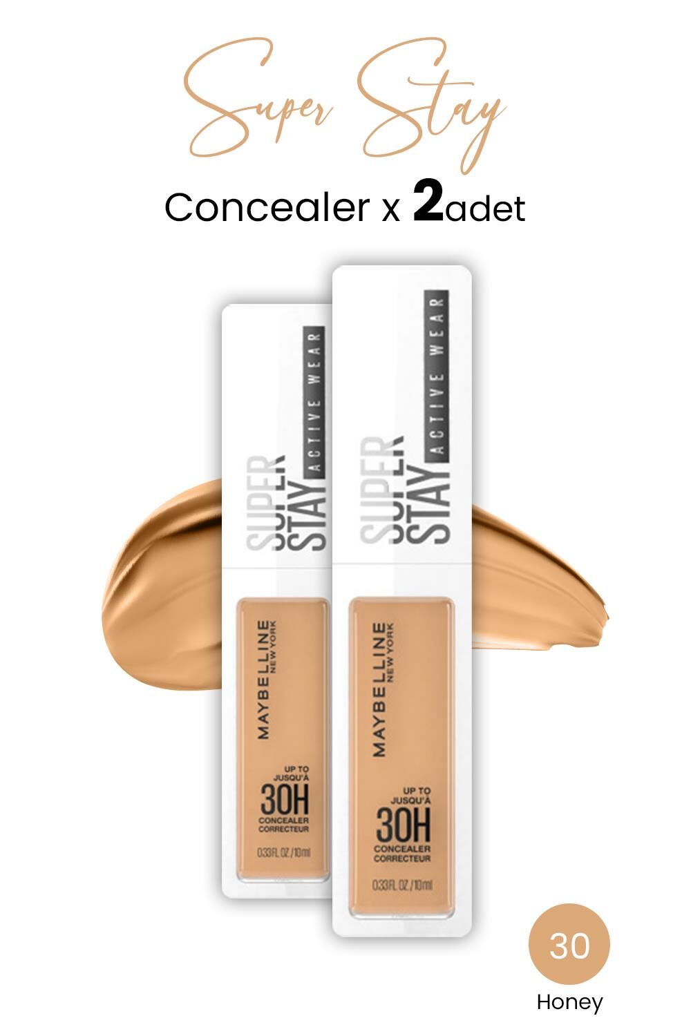Maybelline New York Superstay Active Wear Concealer 30 Honey x 2 adet
