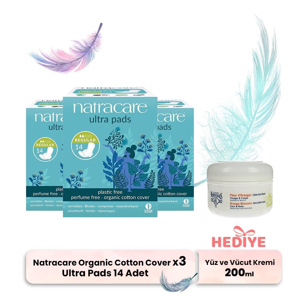 Natracare Ultra Pads 14'lü x 3, Yüz ve Vücut Kremi Hediyeli