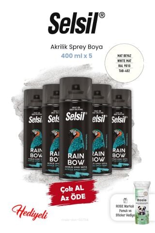 Selsil Mat Beyaz 400 ml x 5 Akrilik Sprey Boya ve Rosie
