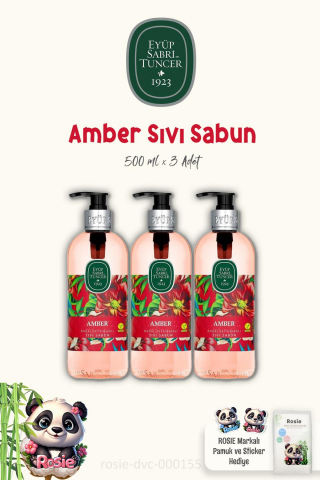 3 Adet Eyüp Sabri Tuncer Amber Sıvı Sabun 500 ml ve ROSIE %100 Doğal Pamuk