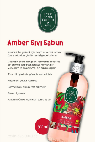 3 Adet Eyüp Sabri Tuncer Amber Sıvı Sabun 500 ml ve ROSIE %100 Doğal Pamuk