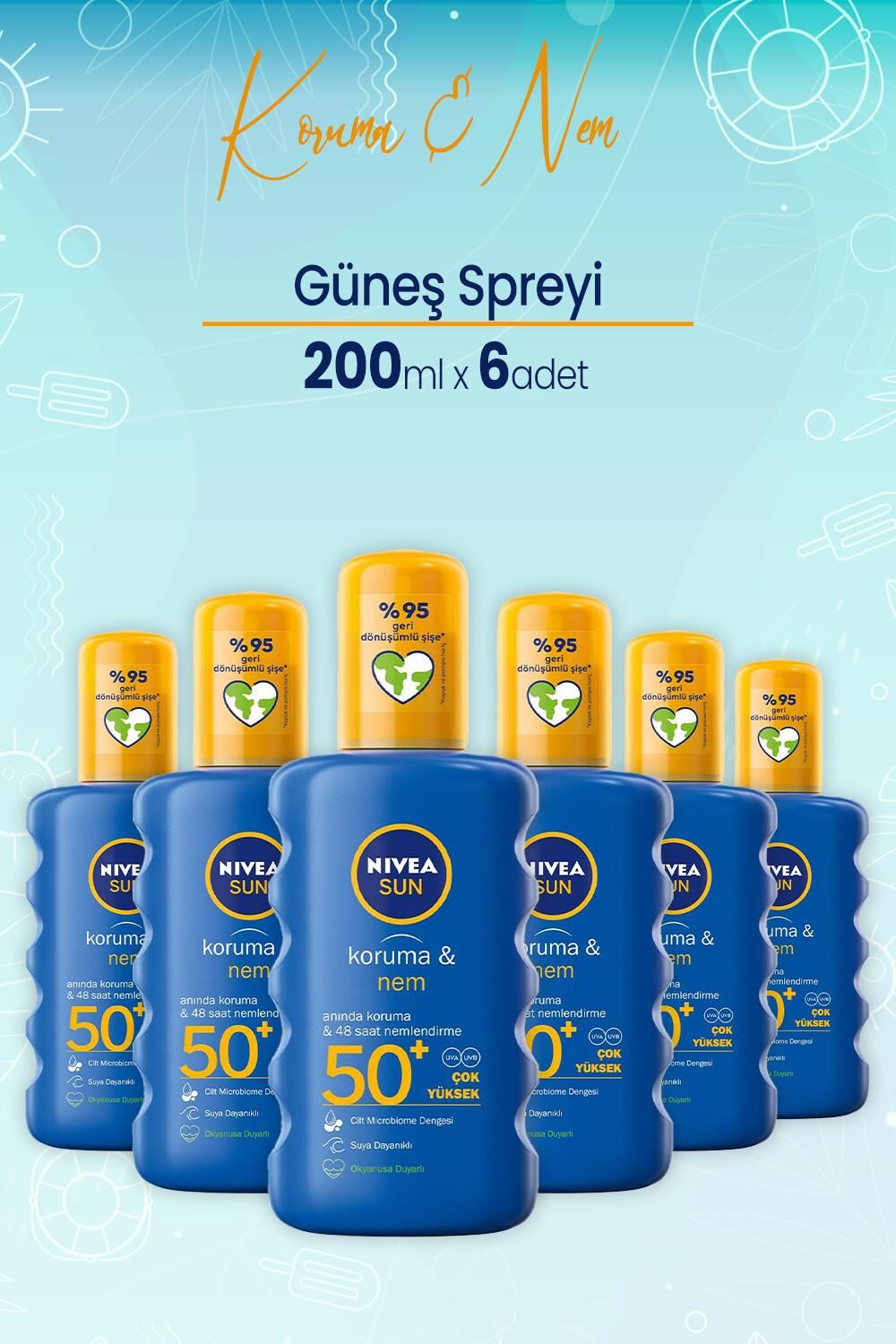Nivea Sun Koruma&Nem Nemlendirici Güneş Spreyi Gkf 50+ 200 Ml x 6 Adet