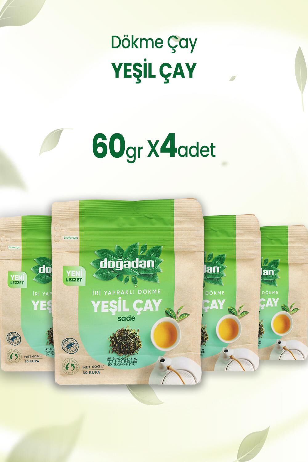 Doğadan Dökme Yeşil Çay Sade 60 gr x 4 Adet