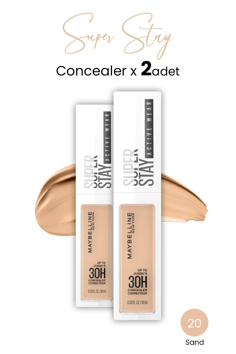 Maybelline New York Superstay Active Wear Concealer 20 Sand x 2 adet