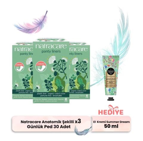 Natracare Günlük Ped Anatomik Şekilli 30' lu x 3, El Kremi Hediyeli