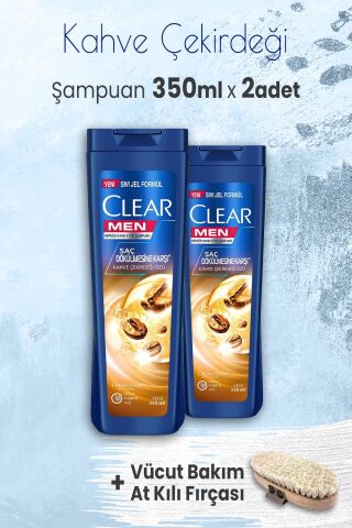 Clear Men Şampuan Kahve Çekirdeği Özü 350 ml x 2 Adet ve Vücut Bakım At Kılı Fırçası