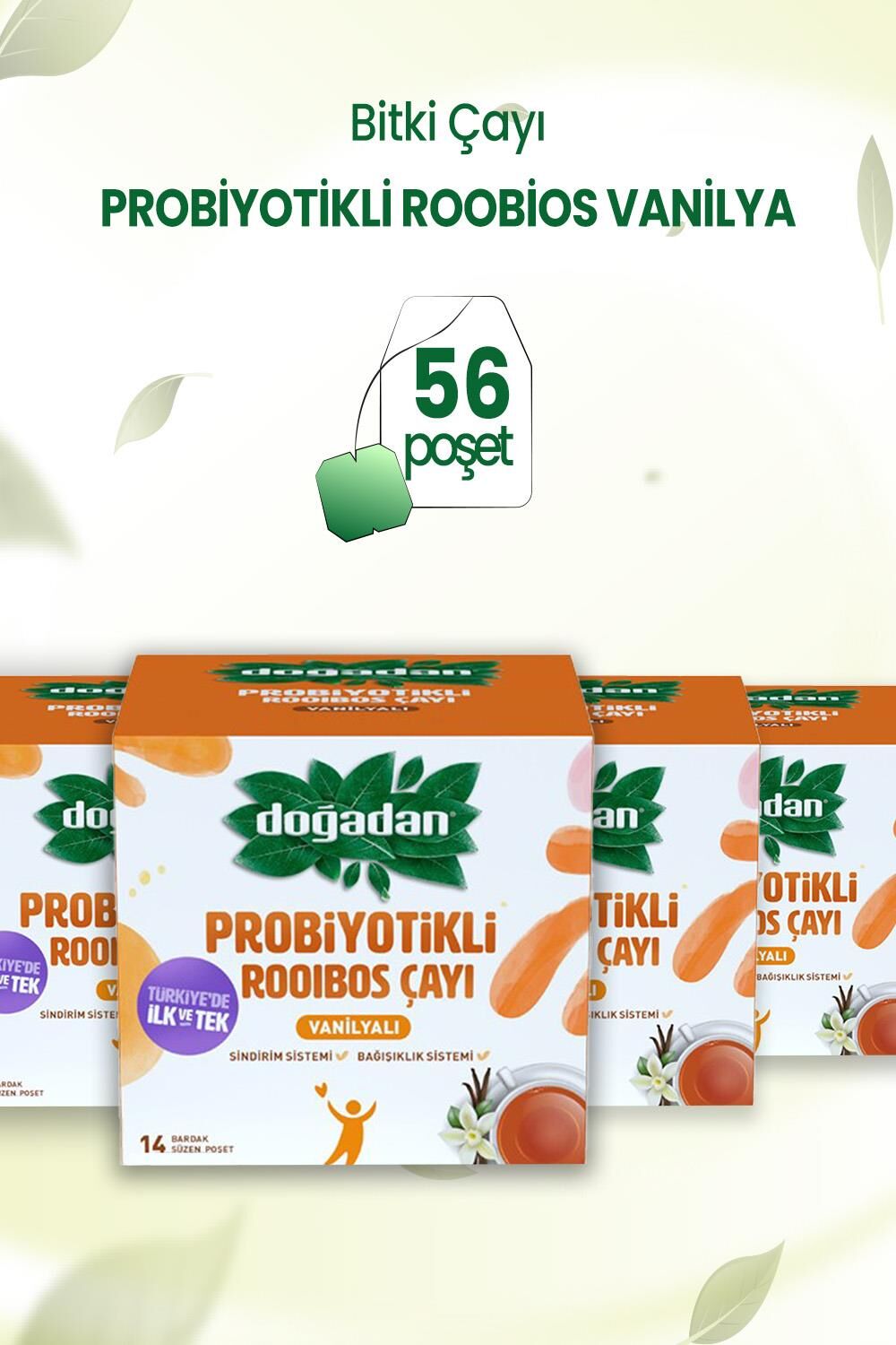 Doğadan Probiyotikli Roobios Vanilya Bardak Poşet Çay 14' lü x 4 Adet