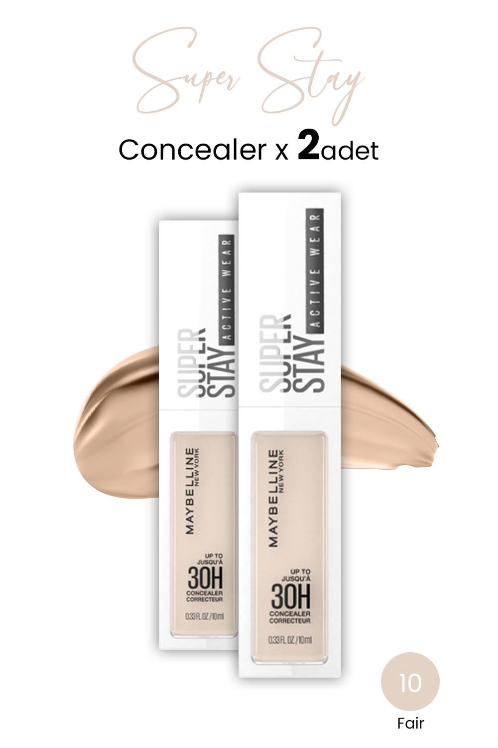 Maybelline New York Superstay Active Wear Concealer 10 Fair x 2 adet