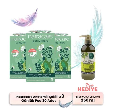 Natracare Günlük Ped Anatomik Şekilli 30' lu x 3, Vücut Losyonu Hediyeli