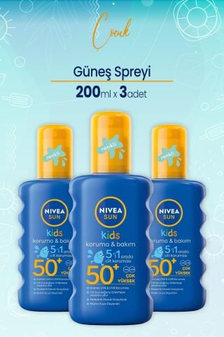 Nivea Sun Çocuk Renkli Nemlendirici Güneş Spreyi Gkf 50+ 200 Ml x 3 Adet