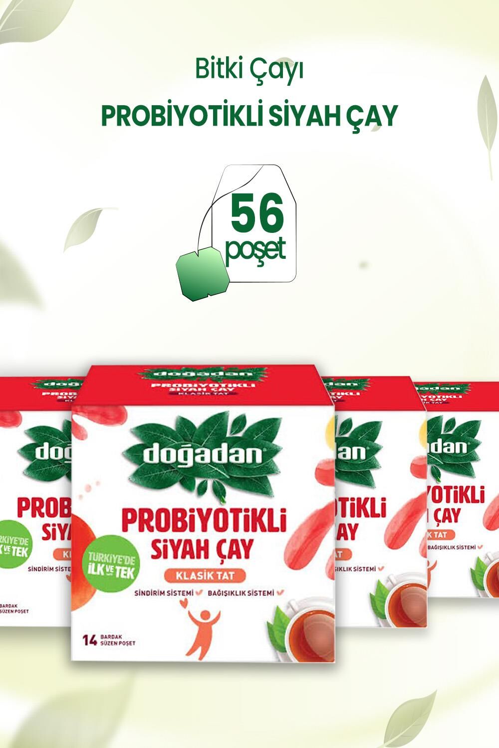 Doğadan Probiyotikli Siyah Çay Klasik Tat 14'li Bardak Poşet x 4 Adet