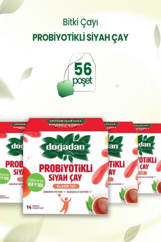 Doğadan Probiyotikli Siyah Çay Klasik Tat 14'li Bardak Poşet x 4 Adet
