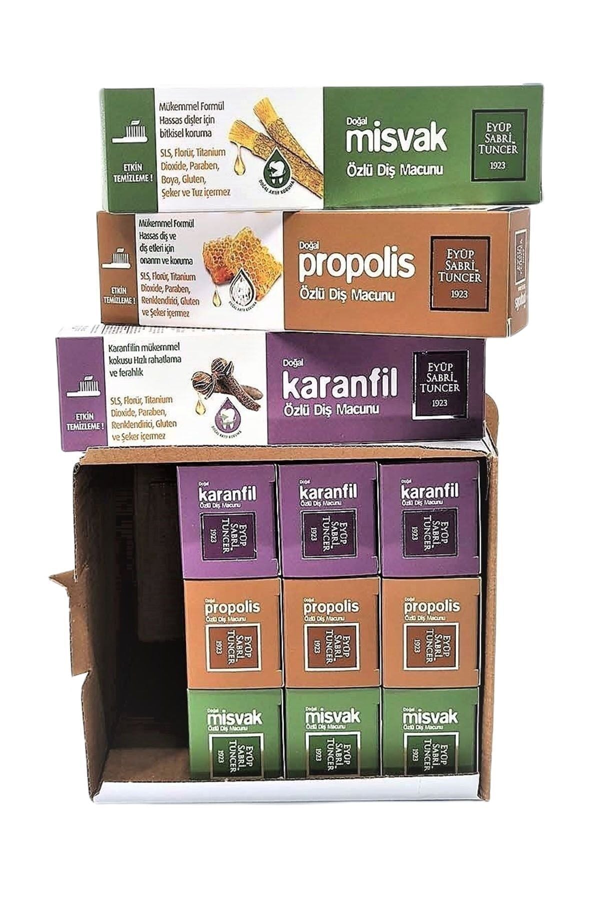 Eyüp Sabri Tuncer Doğal Misvak, Propolis ve Karanfil Özlü Diş Macunu Seti 3' lü x 4