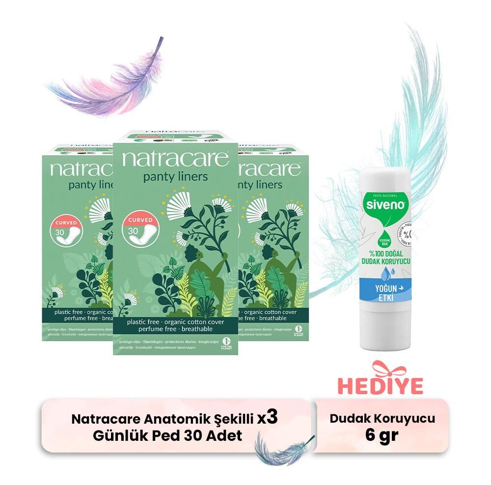 Natracare Günlük Ped Anatomik Şekilli 30' lu x 3, Dudak Koruyucu Hediyeli