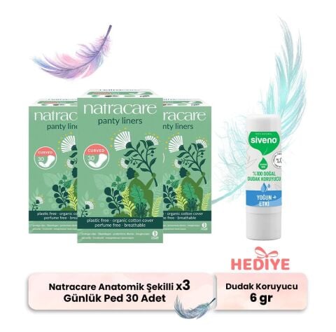 Natracare Günlük Ped Anatomik Şekilli 30' lu x 3, Dudak Koruyucu Hediyeli