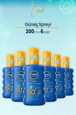 Nivea Sun Çocuk Renkli Nemlendirici Güneş Spreyi Gkf 50+ 200 Ml x 6 Adet