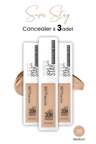 Maybelline New York Superstay Active Wear Concealer 25 Medium x 3 adet