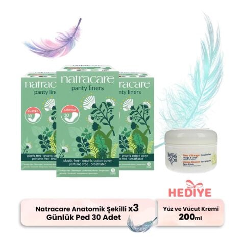 Natracare Günlük Ped Anatomik Şekilli 30' lu x 3, Yüz ve Vücut Kremi Hediyeli