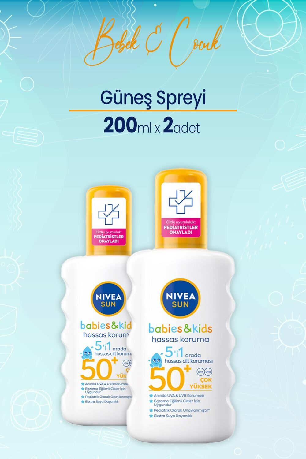 Nivea Sun Çocuk Hassas Güneş Spreyi Gkf50+ 200 ml x 2 Adet