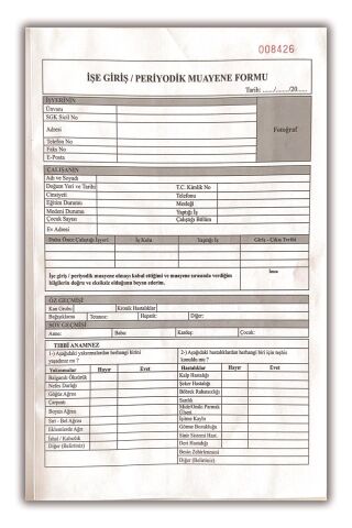 Düvenci İşe Giriş Periyodik Muayene Formu ( Ek 2 Sağlık Raporu)