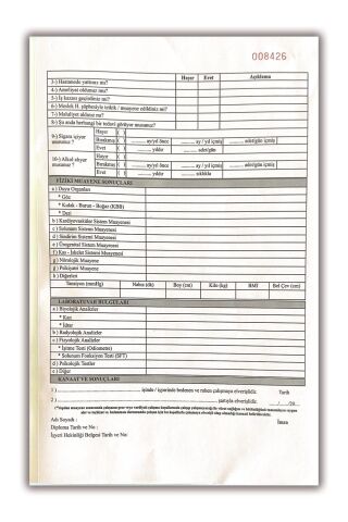 Düvenci İşe Giriş Periyodik Muayene Formu ( Ek 2 Sağlık Raporu)