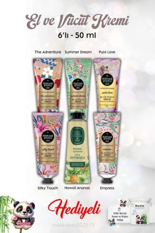 Hawaii Ananas, Silky Touch, Pure Love, Summer Dream, The Adventure, Empress 50 ml El Kremi 6'lı ve Rosie
