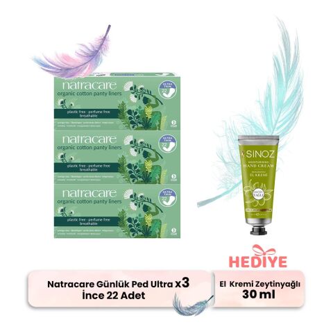 Natracare Günlük Ped Ultra İnce 22' li x 3, El Kremi Hediyeli