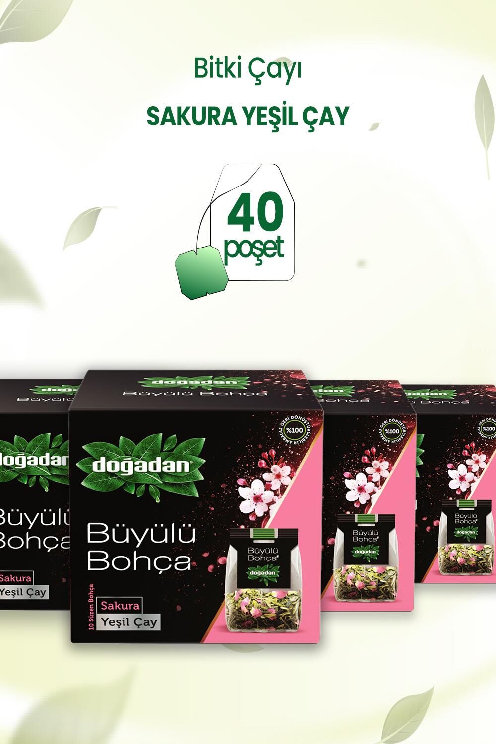 Doğadan Büyülü Bohça Sakura Yeşil Çay 10'lu 12 G x 4 Adet