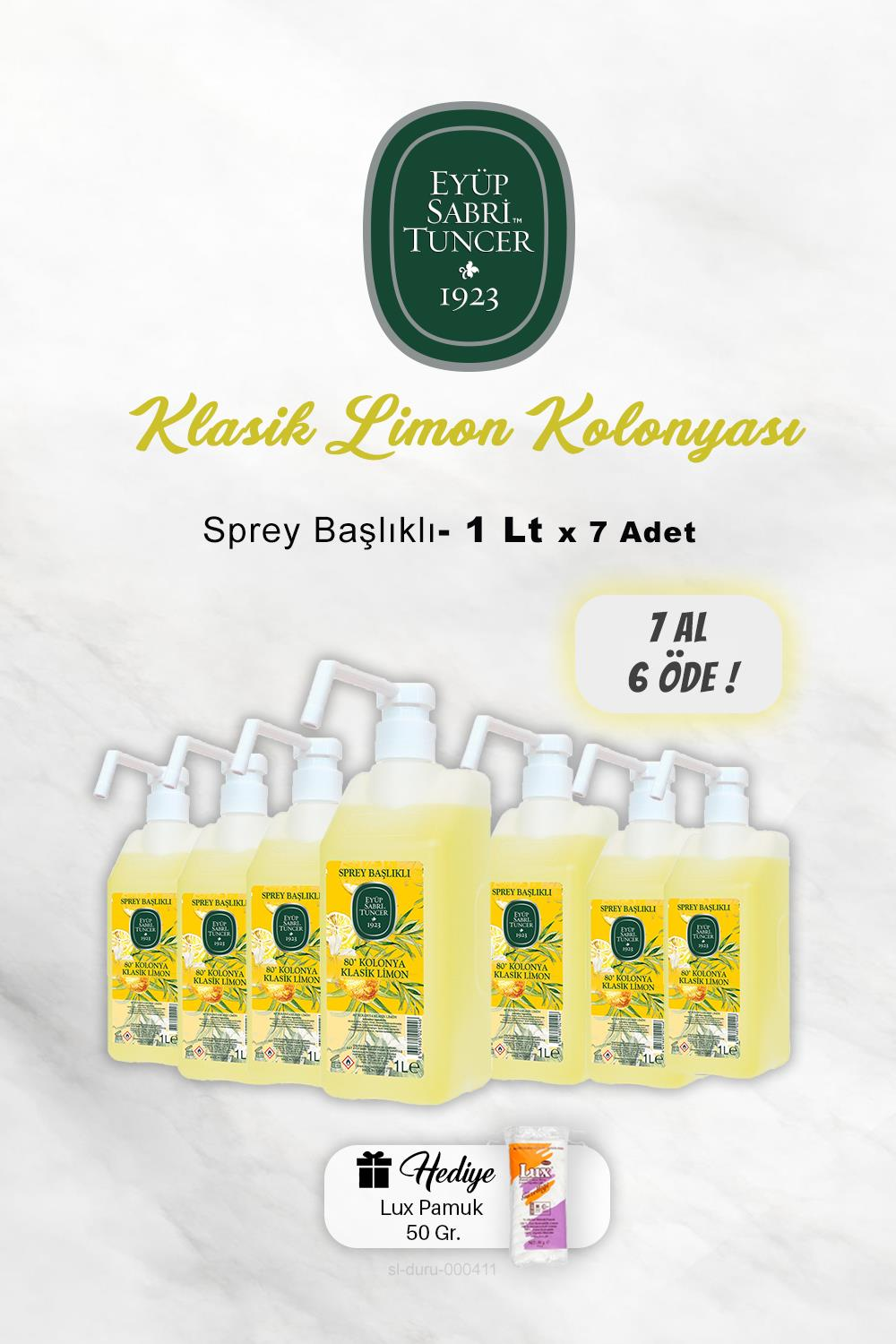 7 AL 6 ÖDE Eyüp Sabri Tuncer Klasik Limon Kolonyası 1 Lt, Pamuk Hediyeli