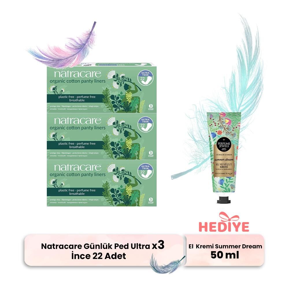 Natracare Günlük Ped Ultra İnce 22' li x 3, El Kremi Hediyeli