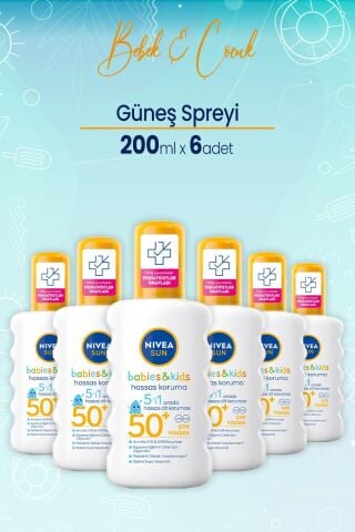 Nivea Sun Çocuk Hassas Güneş Spreyi Gkf50+ 200 ml x 6 Adet