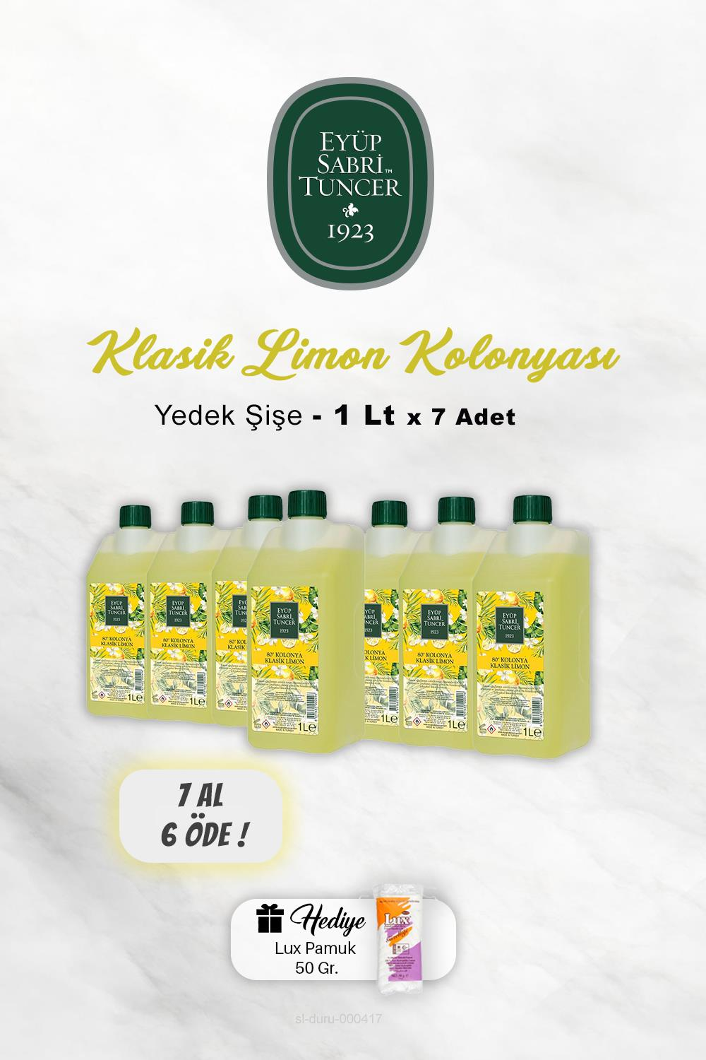 7 AL 6 ÖDE Eyüp Sabri Tuncer Klasik Limon Kolonyası 1 Lt, Pamuk Hediyeli