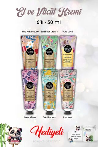 6'lı 50 ml Love Kisses, Pure Love, Summer Dream, The Adventure, Empress, Soul Beauty El Kremi ve Rosie