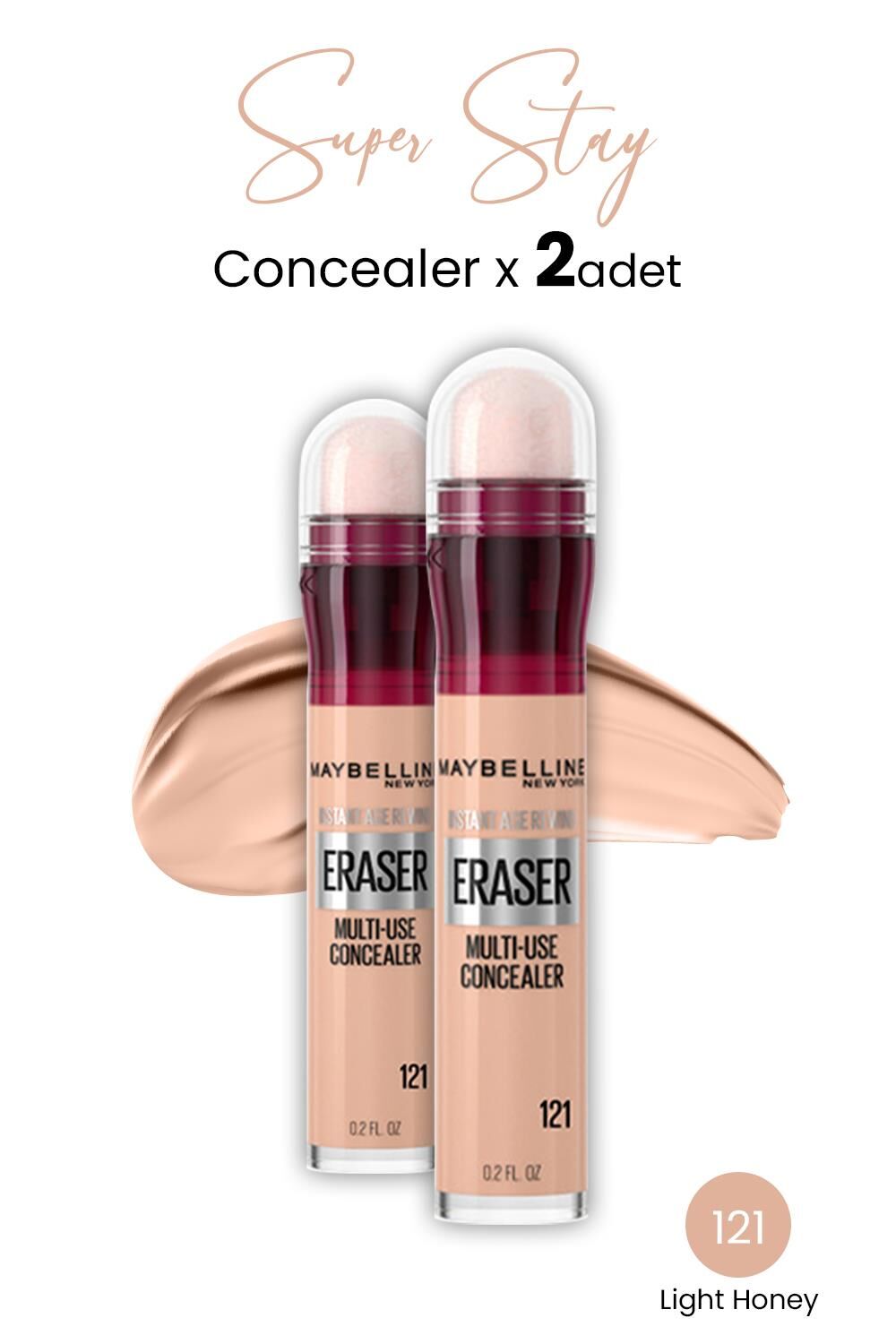 Maybelline New York Eraser Multi Use Concealer 121 Light Honey x 2 adet