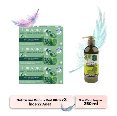 Natracare Günlük Ped Ultra İnce 22' li x 3, Vücut Losyonu Hediyeli