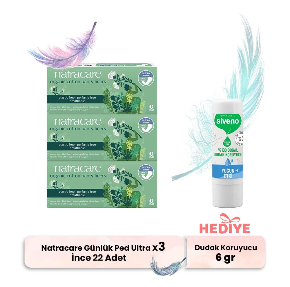 Natracare Günlük Ped Ultra İnce 22' li x 3, Dudak Koruyucu Hediyeli
