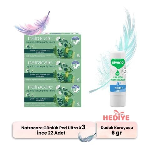 Natracare Günlük Ped Ultra İnce 22' li x 3, Dudak Koruyucu Hediyeli
