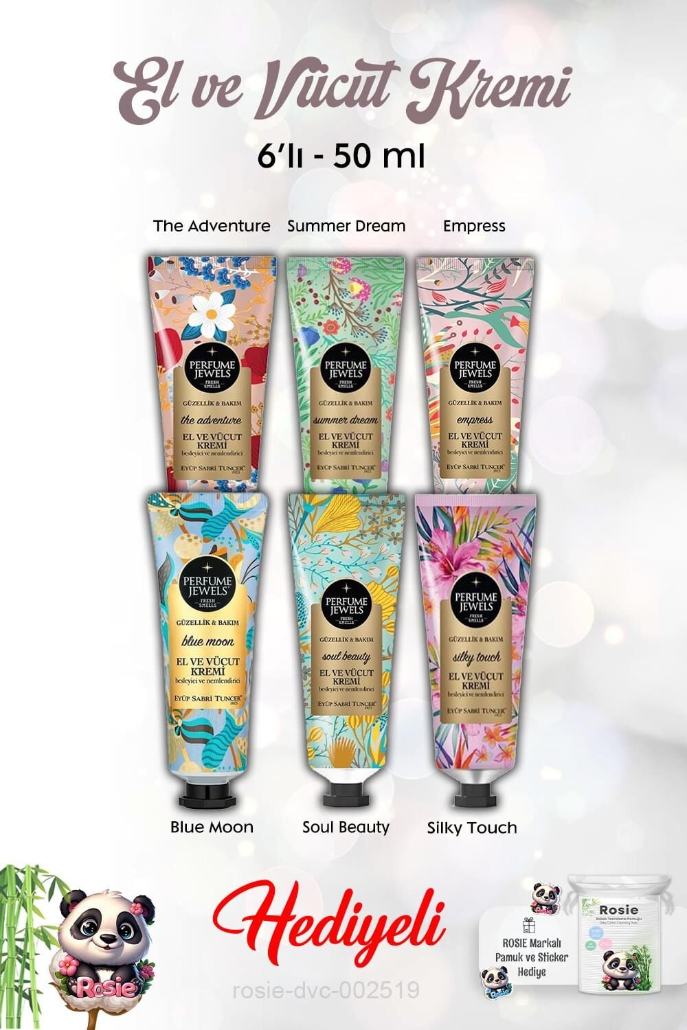 6'lı 50 ml El Kremi Empress, Blue Moon, Soul Beauty, Silky Touch, Summer Dream, The Adventure ve Rosie