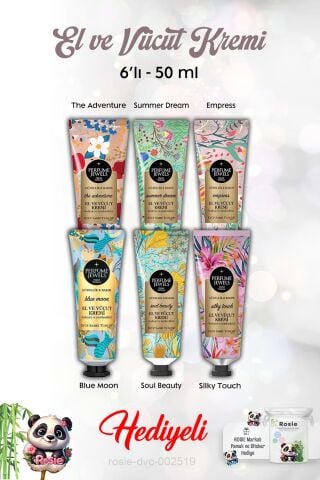 6'lı 50 ml El Kremi Empress, Blue Moon, Soul Beauty, Silky Touch, Summer Dream, The Adventure ve Rosie