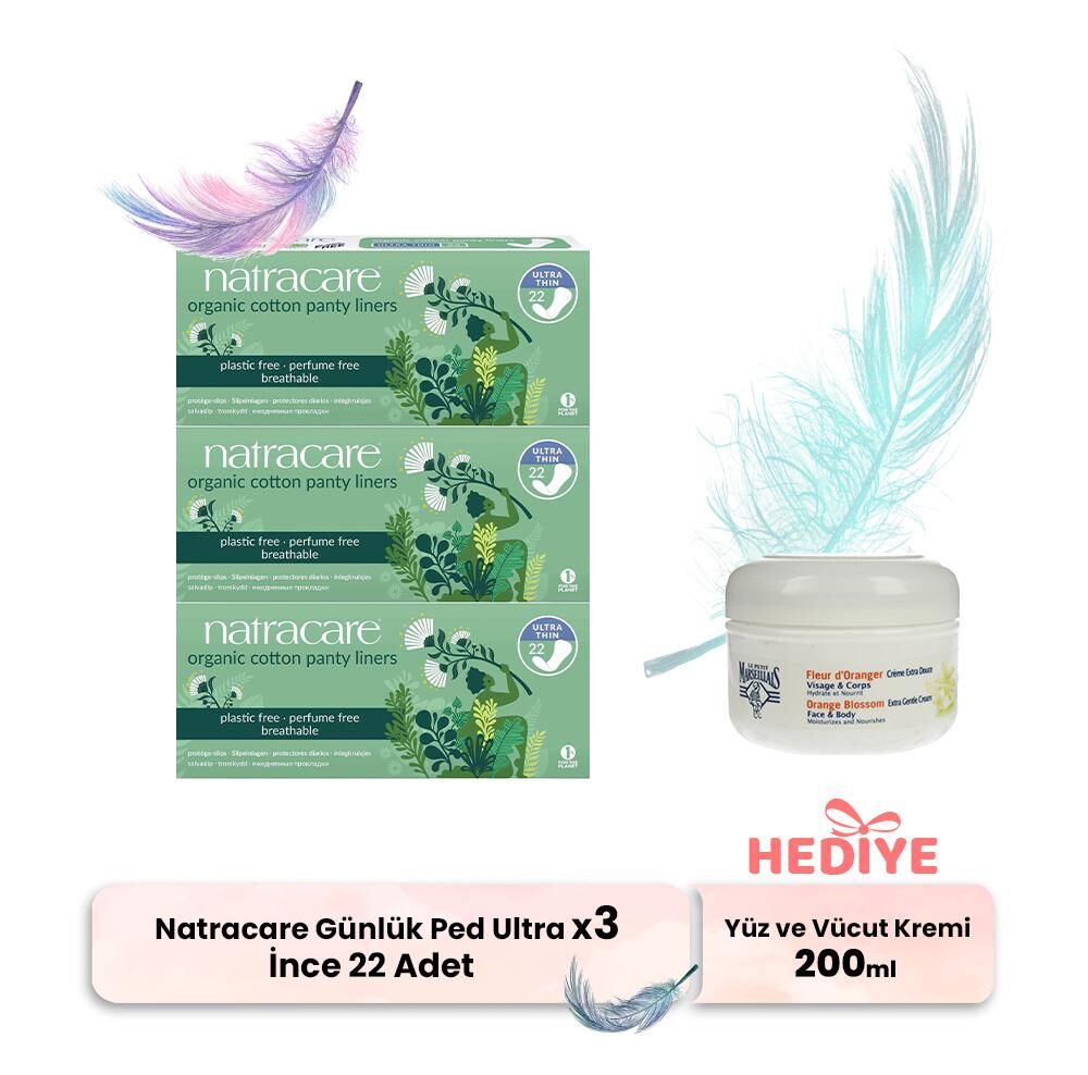 Natracare Günlük Ped Ultra İnce 22' li x 3, Yüz ve Vücut Kremi Hediyeli