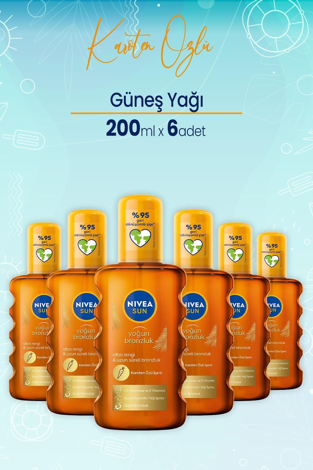 Nivea Sun Karoten Özlü Güneş Yağ Spreyi 200 Ml x 6 Adet