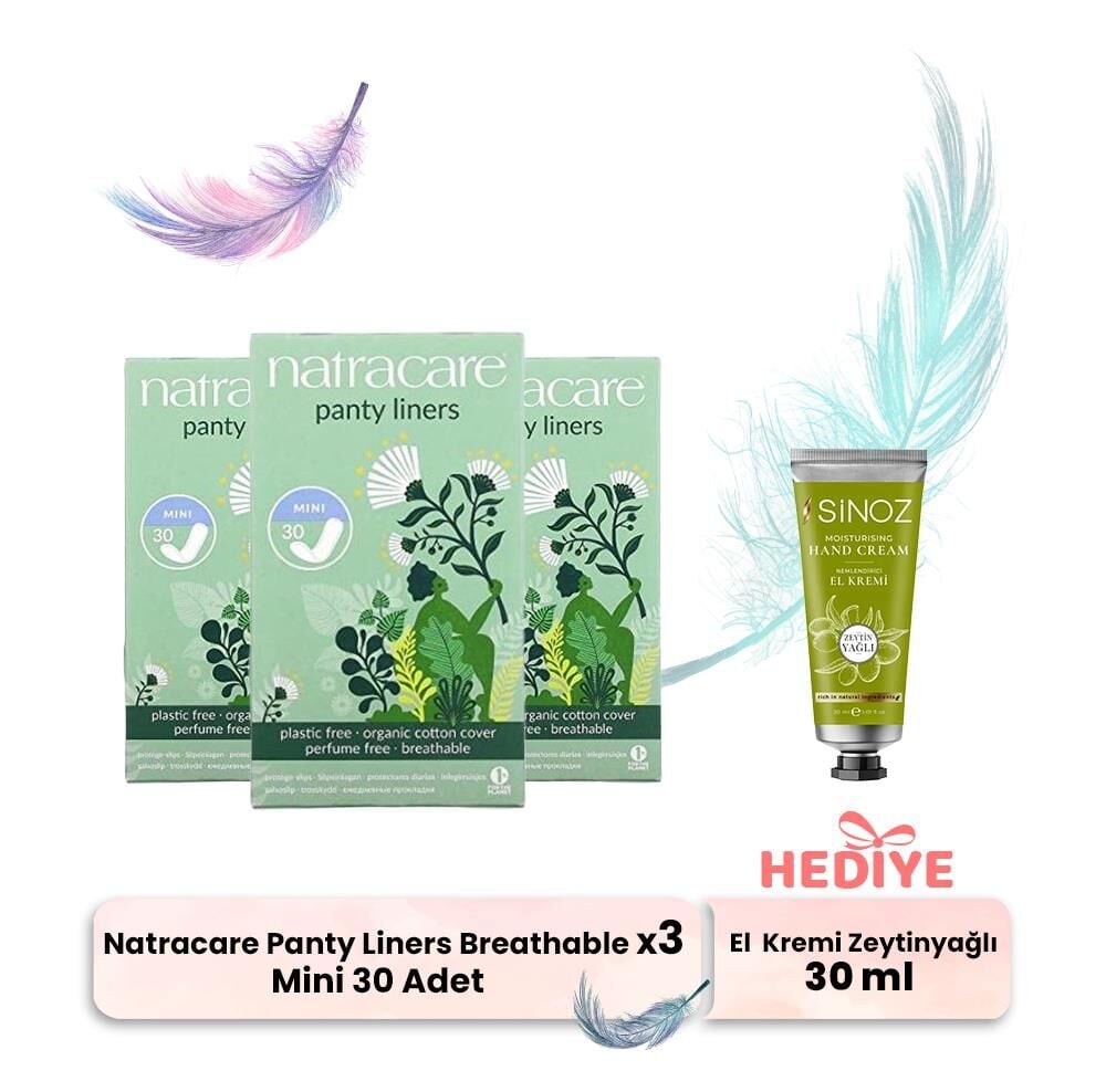 Natracare Mini Panty Liners Breathable 30' lu x 3, El Kremi Hediyeli