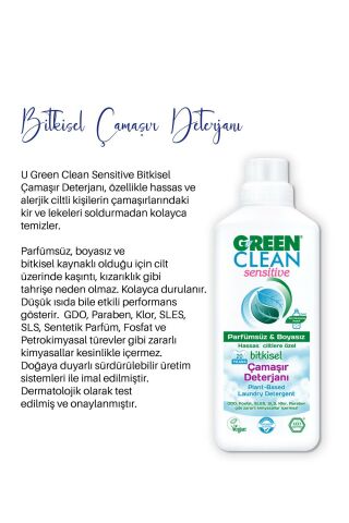 U Green Clean Sensitive Parfümsüz Boyasız Çamaşır Deterjanı 1 lt
