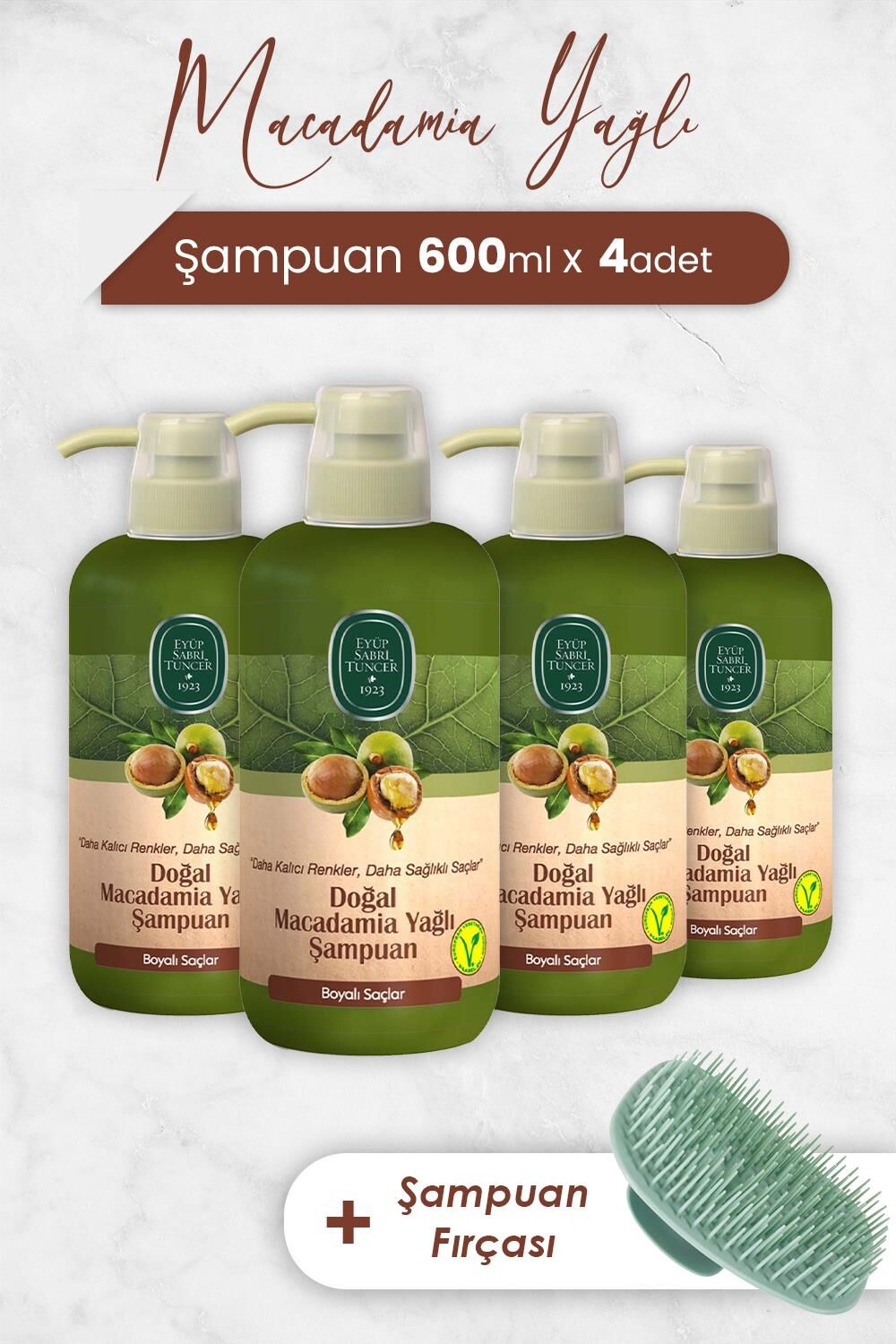 Eyüp Sabri Tuncer Macadamia Yağlı Şampuan 600 ml x 4 Adet ve Şampuan Fırçası