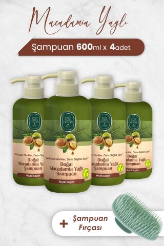 Eyüp Sabri Tuncer Macadamia Yağlı Şampuan 600 ml x 4 Adet ve Şampuan Fırçası