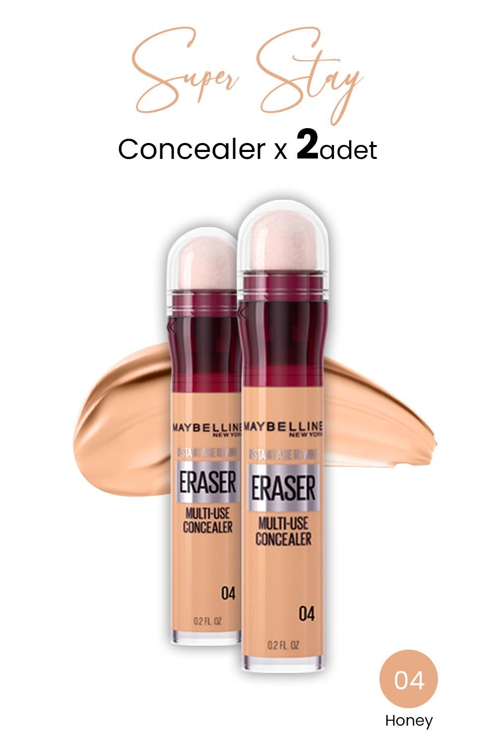 Maybelline New York Eraser Multi Use Concealer 04 Honey x 2 adet