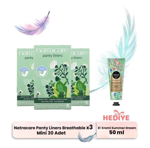 Natracare Mini Panty Liners Breathable 30' lu x 3, El Kremi Hediyeli