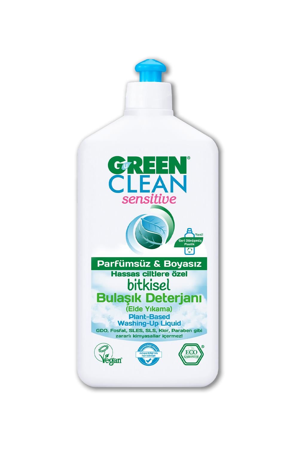 U Green Clean Sensitive Parfümsüz Kokusuz Bitkisel 500 ml Sıvı Bulaşık Deterjanı